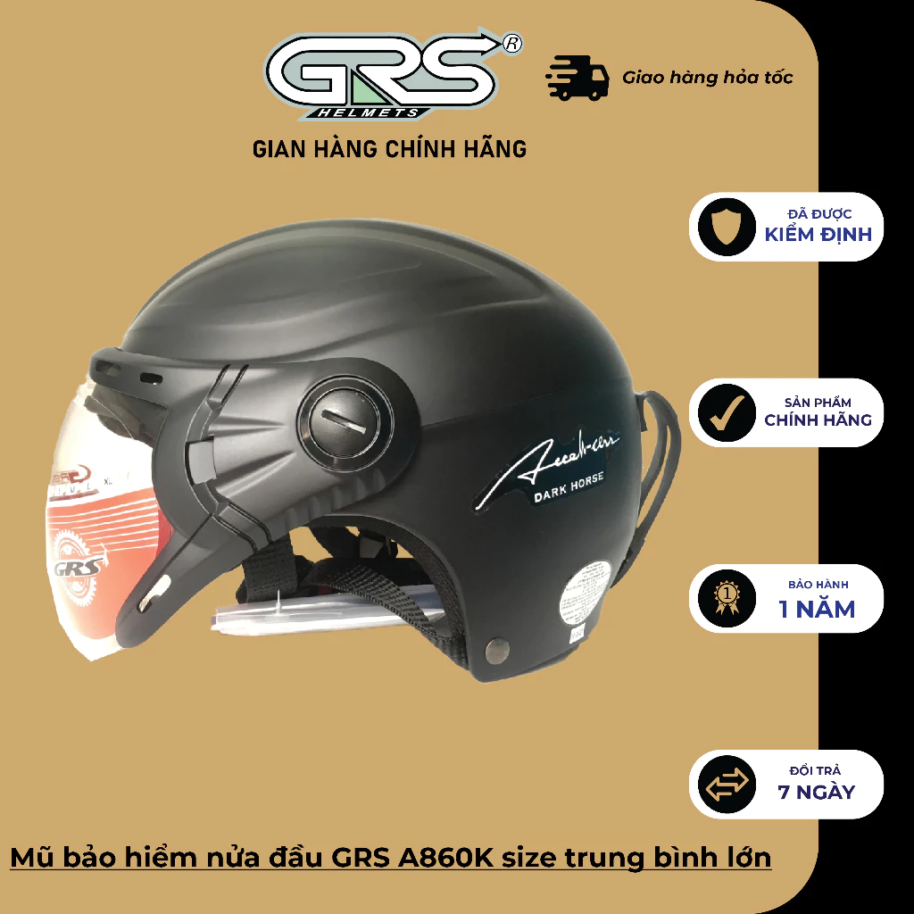 Mũ bảo hiểm nửa đầu GRS A860K size trung bình lớn (nhiều màu)